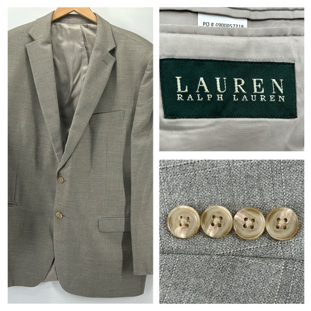 Lauren Ralph Lauren Blazer Mens 48R Tan Silk Wool Glen Plaid Sport Coat
